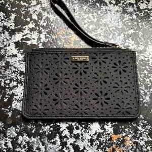 kate spade Black Floral Perforated Wristlet Clutch